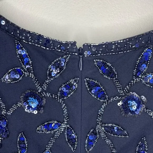 Aidan Mattox Sequined Beaded Long Sleeve Gown Navy Size 10 - Picture 14 of 15